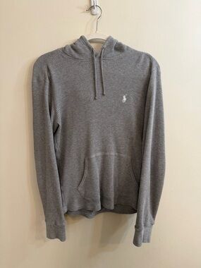 Polo Ralph Lauren Waffle-Knit Thermal Fleece Hoodie Cotton Grey Women’s Sz M